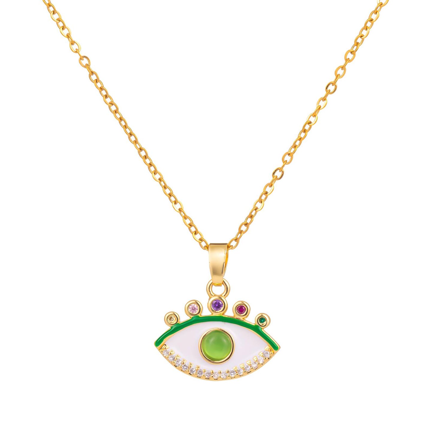 Green Eye Charm Necklace
